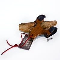 Image 2 of Compact Wooden Walnut Sling Shot, The Little Heathen, OTF Right Handed Shooter, Wood Catapult
