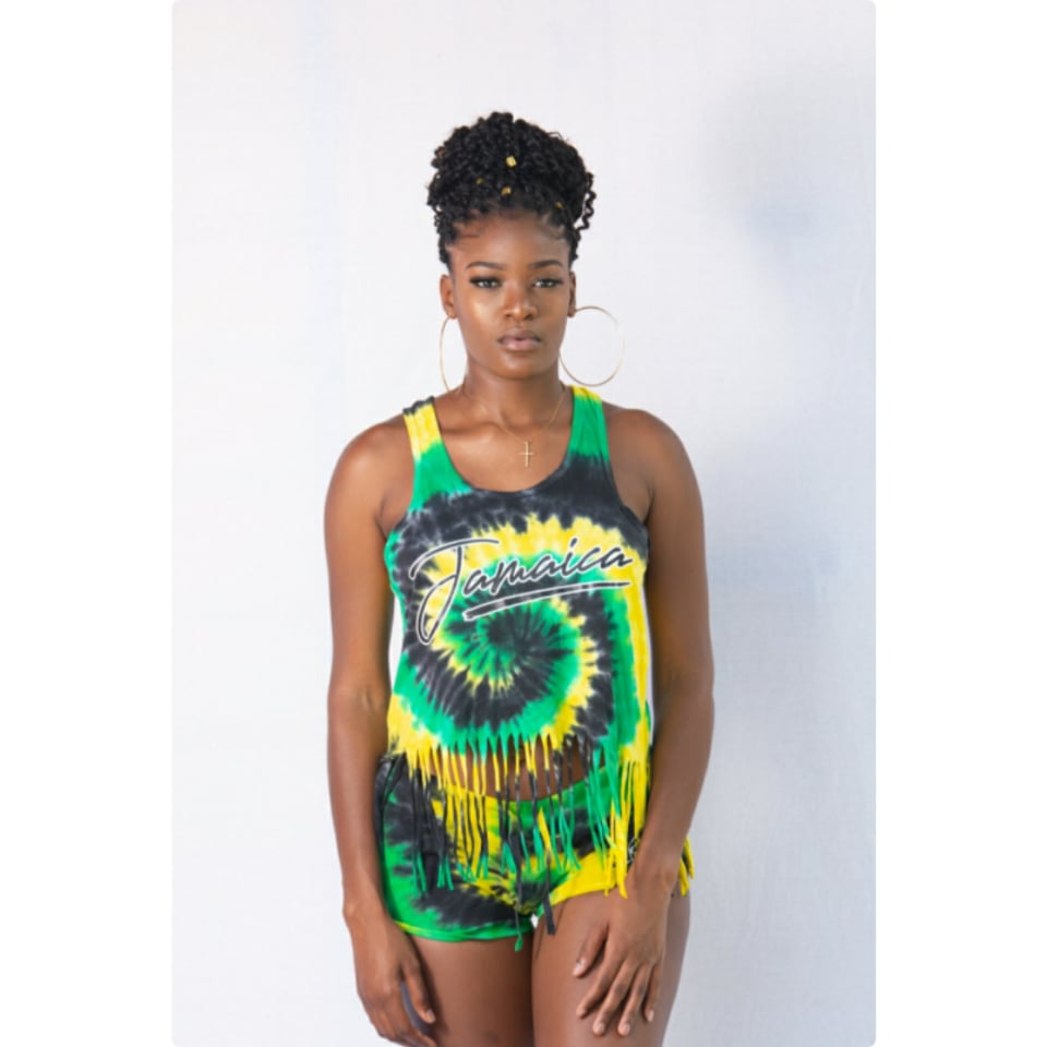 Jamaica fringe shorts set 