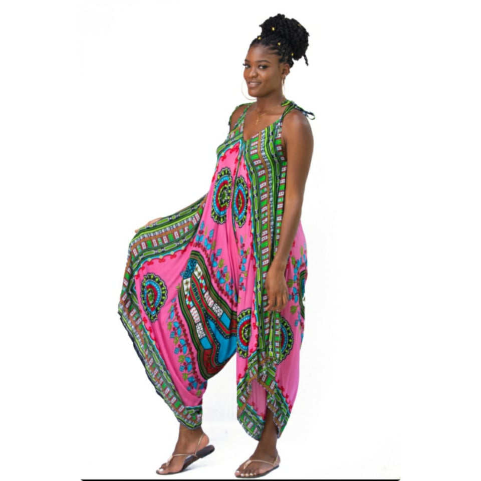 Dashiki vibe pink jumpsuit 