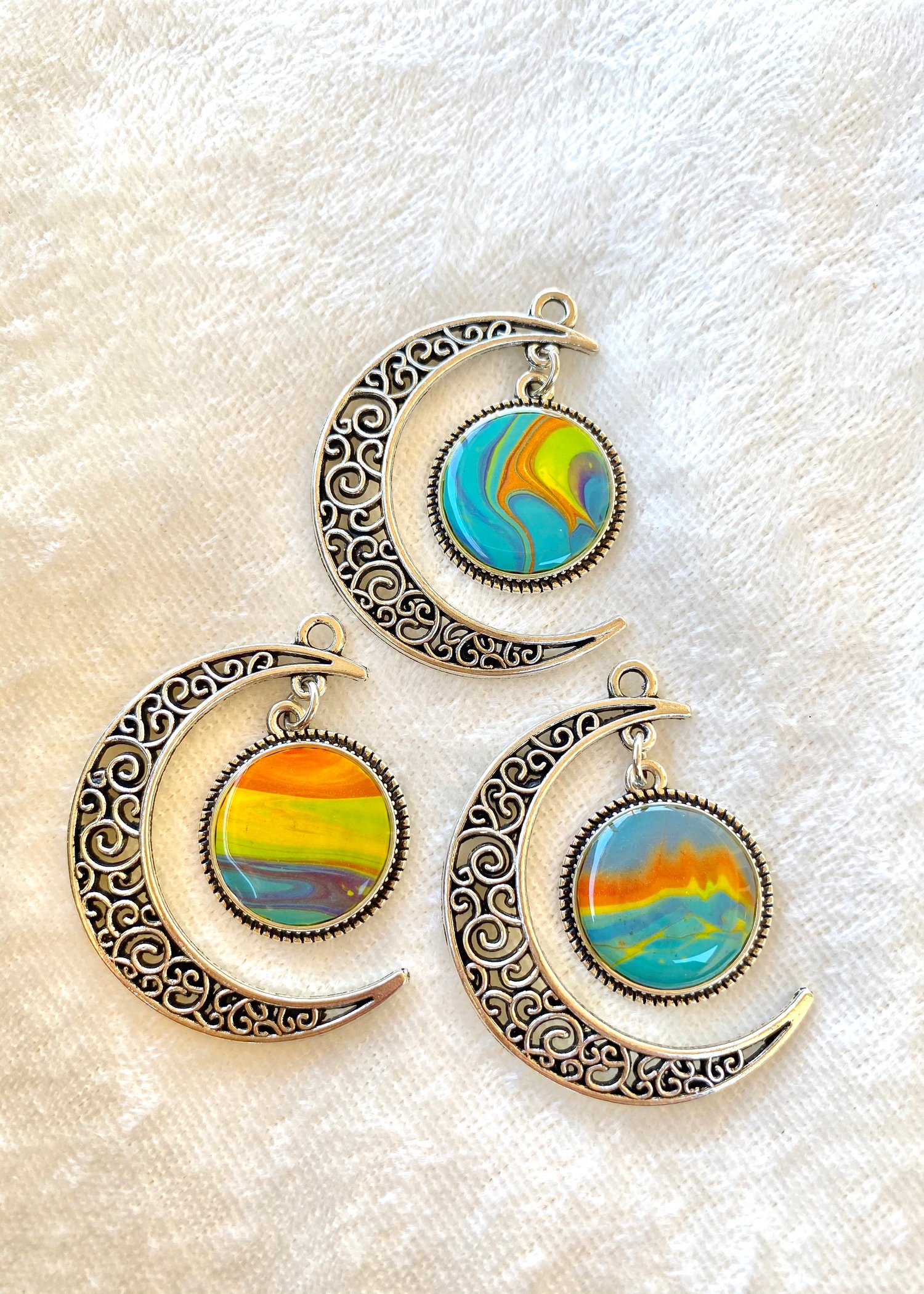 Image of Rainbow Crescent Moon Fluid Pendants 