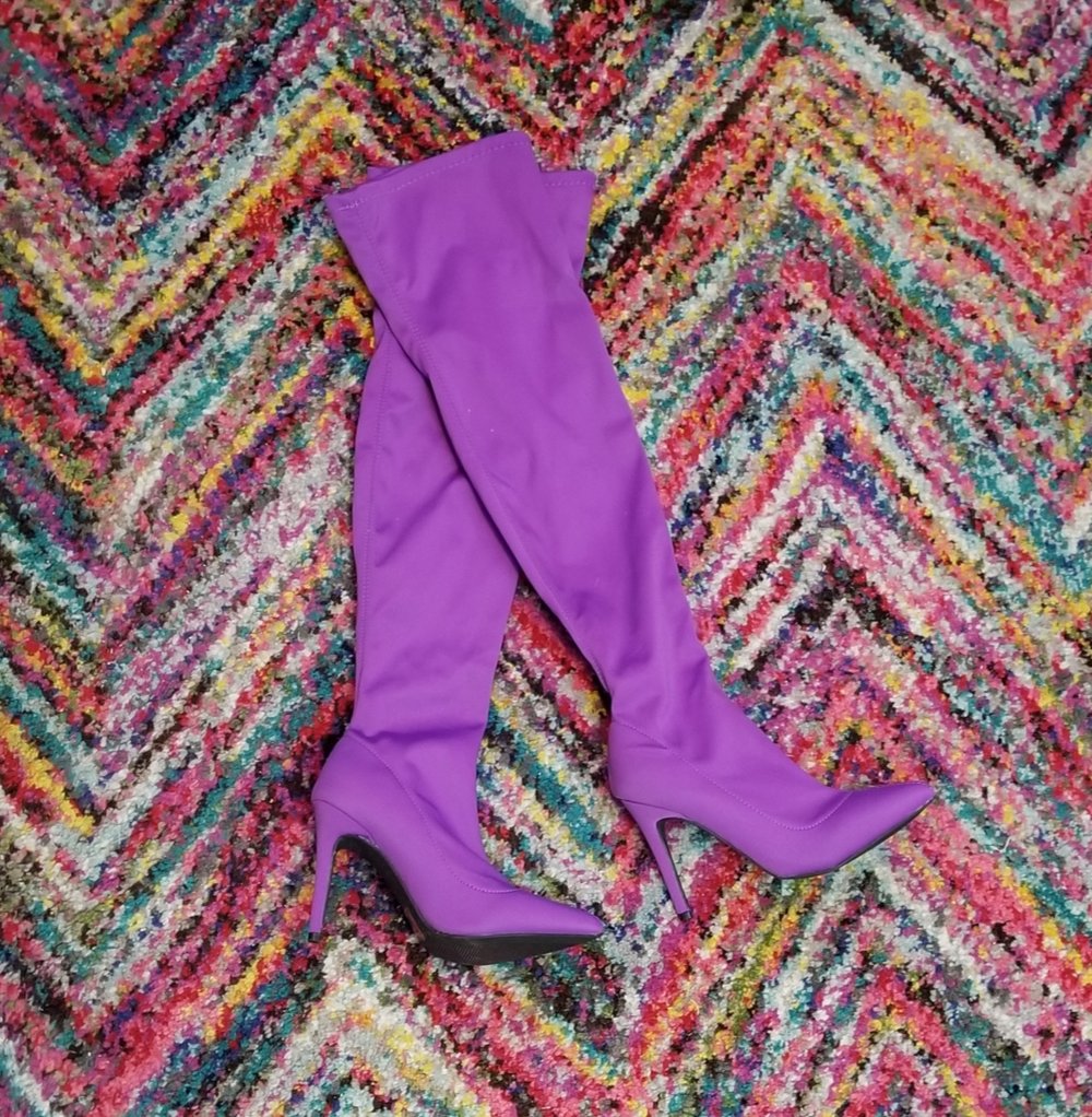 Image of Purple Thigh High Stretch Boots Women's Size 6