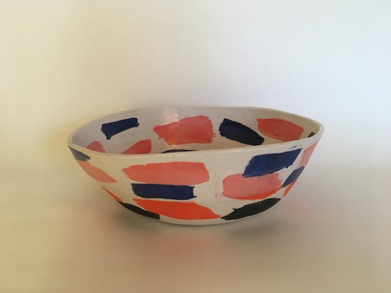 Image of Porcelain Bowl with Pink and Blue Slip