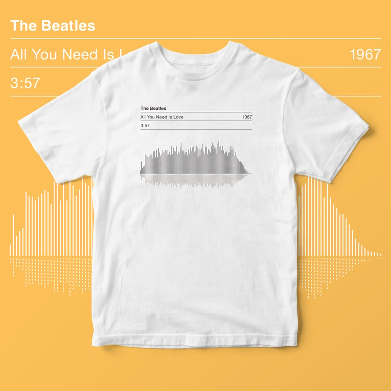 Image of The Beatles T Shirt, All You Need Is Love, Song Graphic Sound Wave T-Shirt