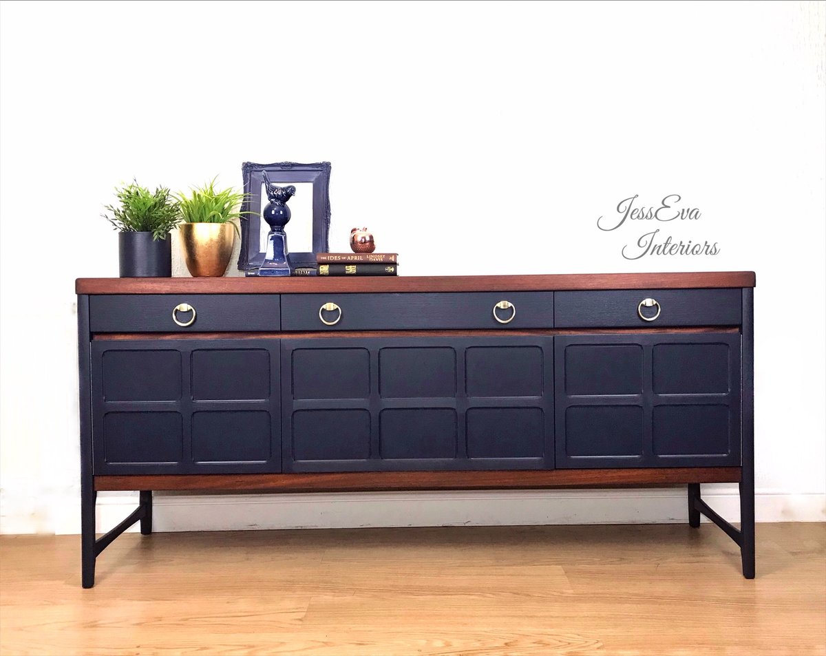 Mid Century Modern Vintage Retro NATHAN SIDEBOARD painted in Navy Blue