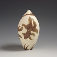 Image 1 of Long fantailed fancy fish ceramic sgraffito vessel