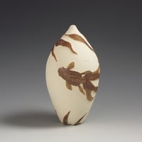 Image 3 of Long fantailed fancy fish ceramic sgraffito vessel