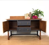 Image 5 of Antique Vintage Solid Oak SIDEBOARD BUFFET TV UNIT CABINET WITH DRAWERS Painted in Charcoal Grey 