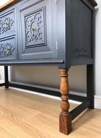Image 2 of Antique Vintage Solid Oak SIDEBOARD BUFFET TV UNIT CABINET WITH DRAWERS Painted in Charcoal Grey 