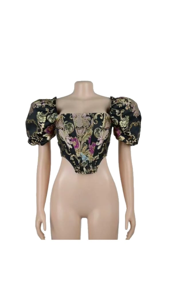 Image of Puff-Sleeve Bustier Crop Top