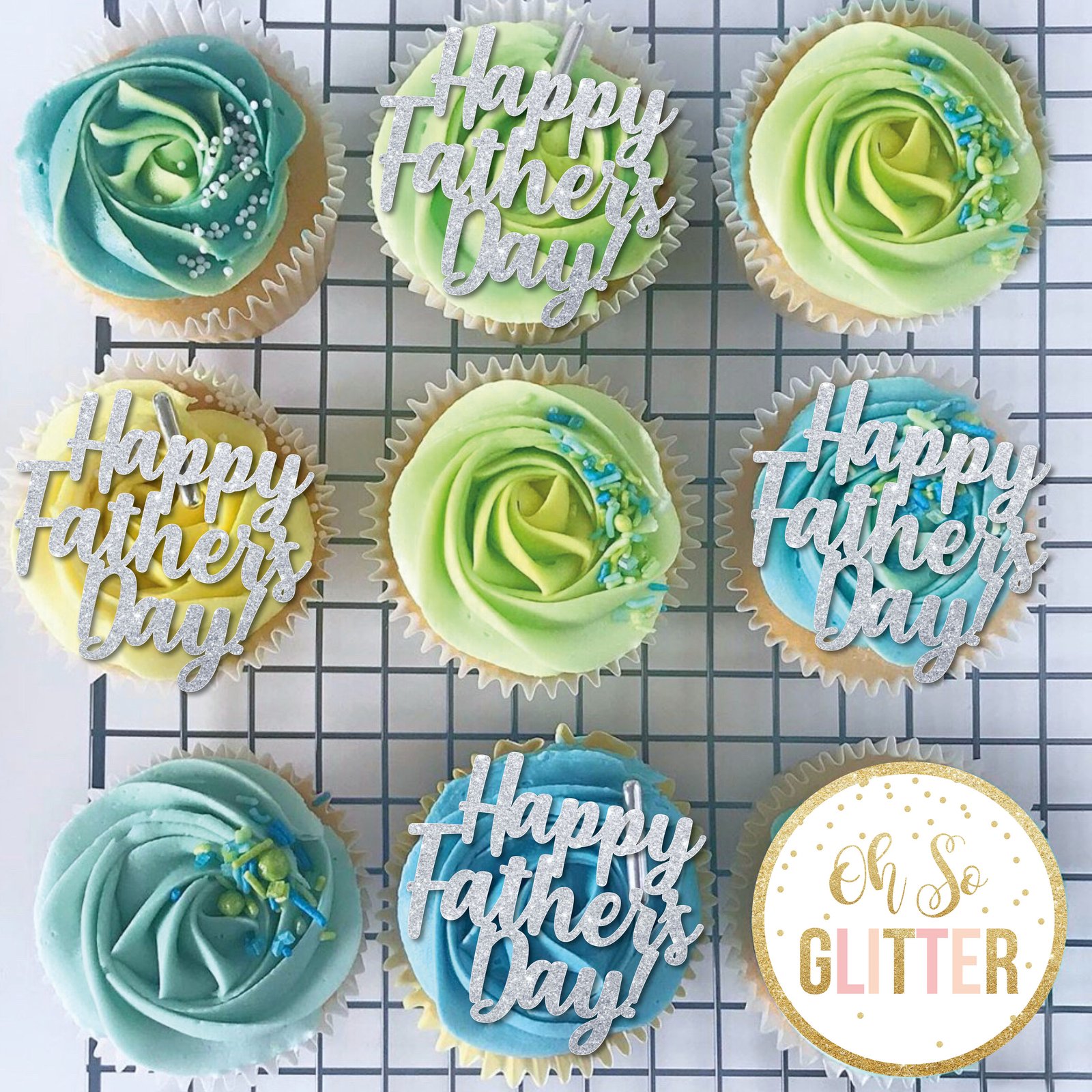 Happy Fathers Day - Cupcake Toppers - no sticks | Oh So Glitter