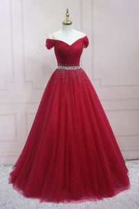 Image 1 of Dark Red Fashionable Off Shoulder Long Party Dress, Red Prom Dress 