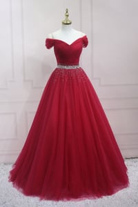 Image 1 of Dark Red Fashionable Off Shoulder Long Party Dress, Red Prom Dress
