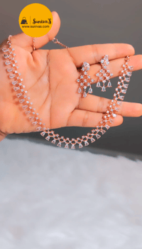 Image 2 of Rosey-Stunning Rose Gold American Diamond Necklace Set  with Earrings 