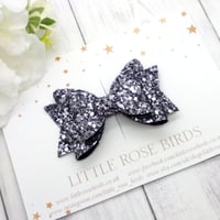 Image 1 of Silver Gunmetal Glitter Bow - Choice of Headband or Clip