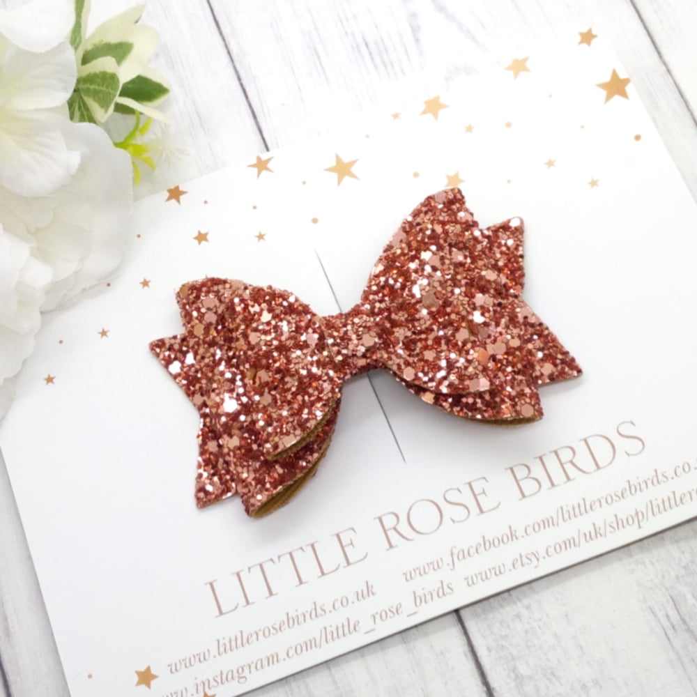 Rose Gold Glitter Bow - Choice of Headband or Clip