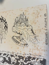 Image 3 of Futura- Space! Vintage Malone (trimmed) 1980’s Tattoo Flash Sheet By Rollo As-Is