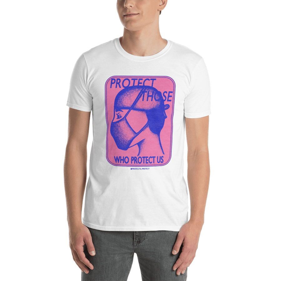 Image of PTWPU Unisex T-Shirt in White (Pink & Blue Graphic)