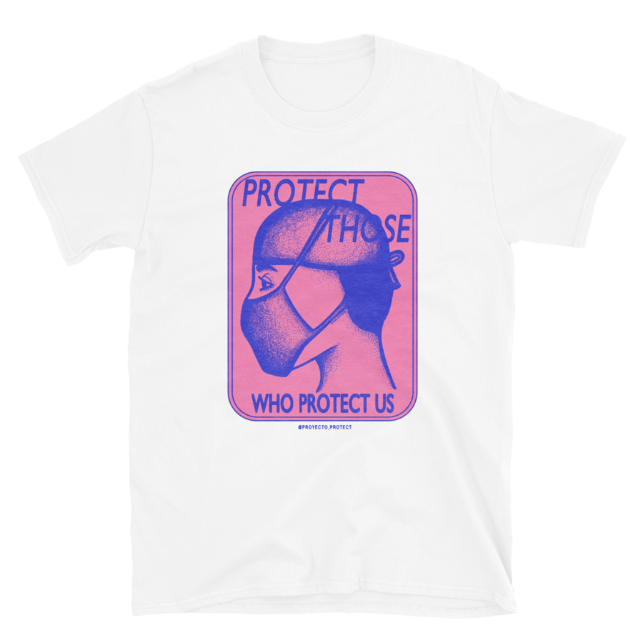 Image of PTWPU Unisex T-Shirt in White (Pink & Blue Graphic)
