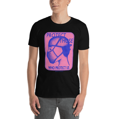 Image of PTWPU Unisex T-Shirt in Black (Pink & Blue Graphic)