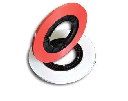 Image of Burlington Recording 1000' Red 1/4" Poly Leader Tape on Hub