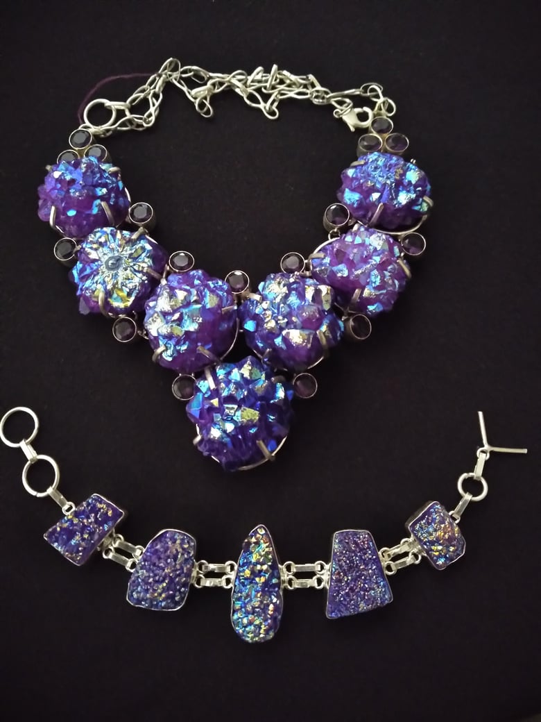 Image of HUGE PURPLE DRUZY NECKLACE AND BRACELET