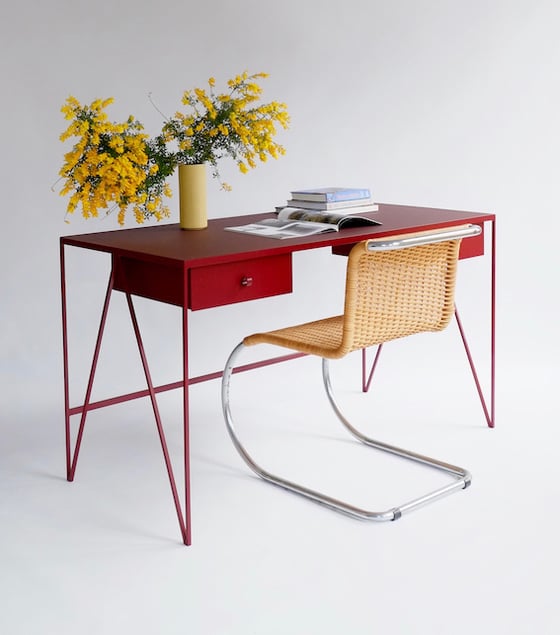 Image of Large Study Desk with Natural Linoleum Top & Drawers