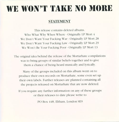 Image of We Won't Take No More CD - MORT150