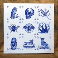 Image 1 of Delft tile collection “owl and friends”