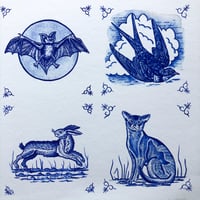 Image 2 of Delft tile collection “owl and friends”