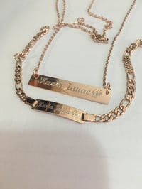 Image 1 of 18K Rose Gold Bar Necklace & ID Bracelet Set