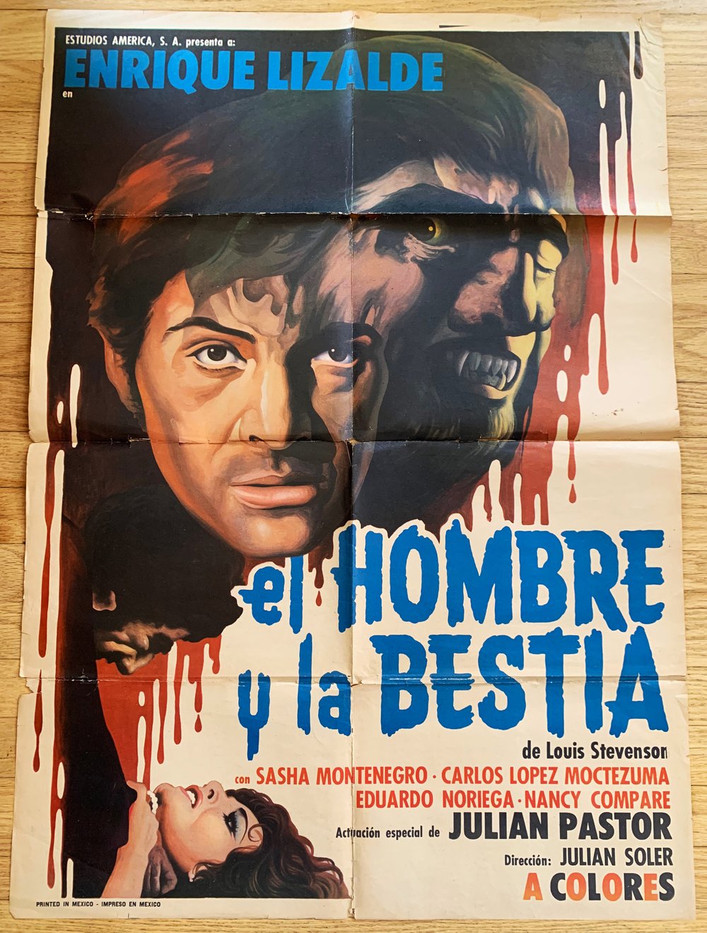 1973 EL HOMBRE Y LA BESTIA aka THE MAN AND THE BEAST Original Mexican One Sheet Movie Poster
