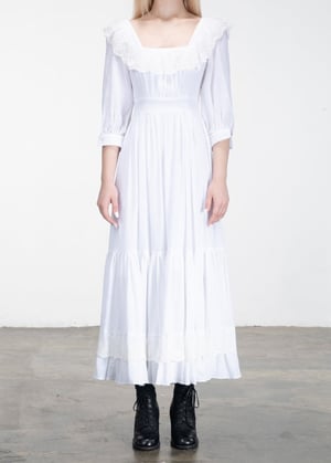 Image of SAMPLE SALE - Isabelle Lace Ribbon Neckline Long Dress White In Long Sleeves Version