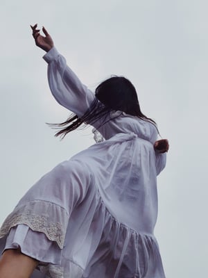 Image of SAMPLE SALE - Isabelle Lace Ribbon Neckline Long Dress White In Long Sleeves Version