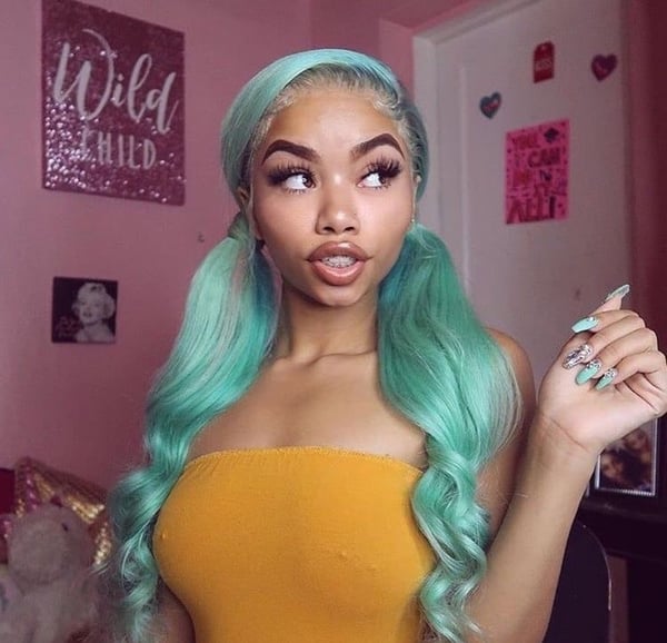 Image of Teal Colored Lace Frontal Wig 100% Human Hair