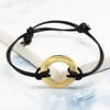 Vermeil Gold Circle of Love Round Black Leather Bracelet