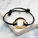 Vermeil Gold Circle of Love Round Black Leather Bracelet