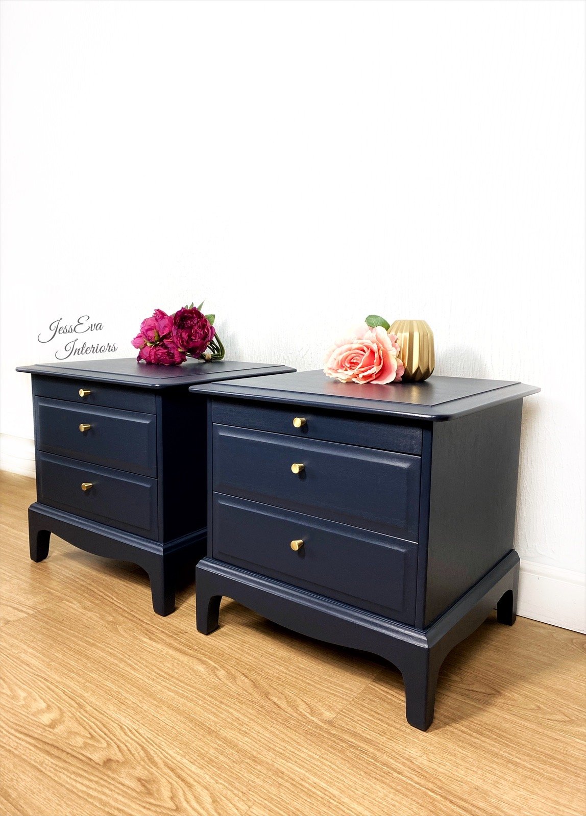 Navy blue Stag Minstrel Pair of Bedside Tables, Bedside Cabinets