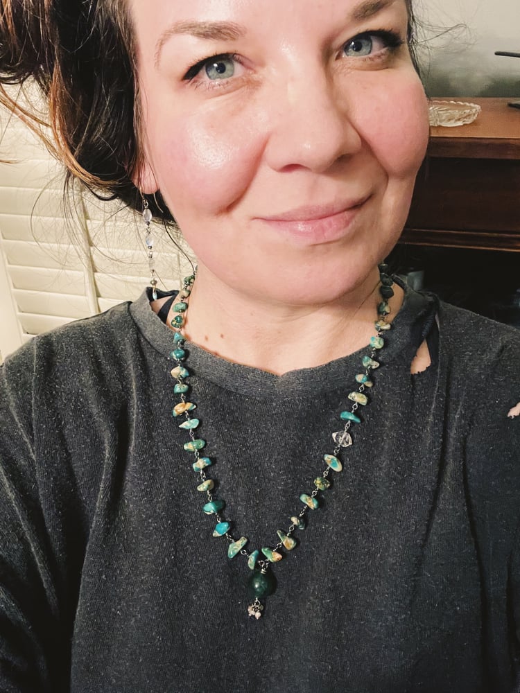 Image of boho turquoise and emerald necklace