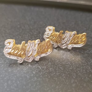 Double Plate Nameplate Stud Earrings 