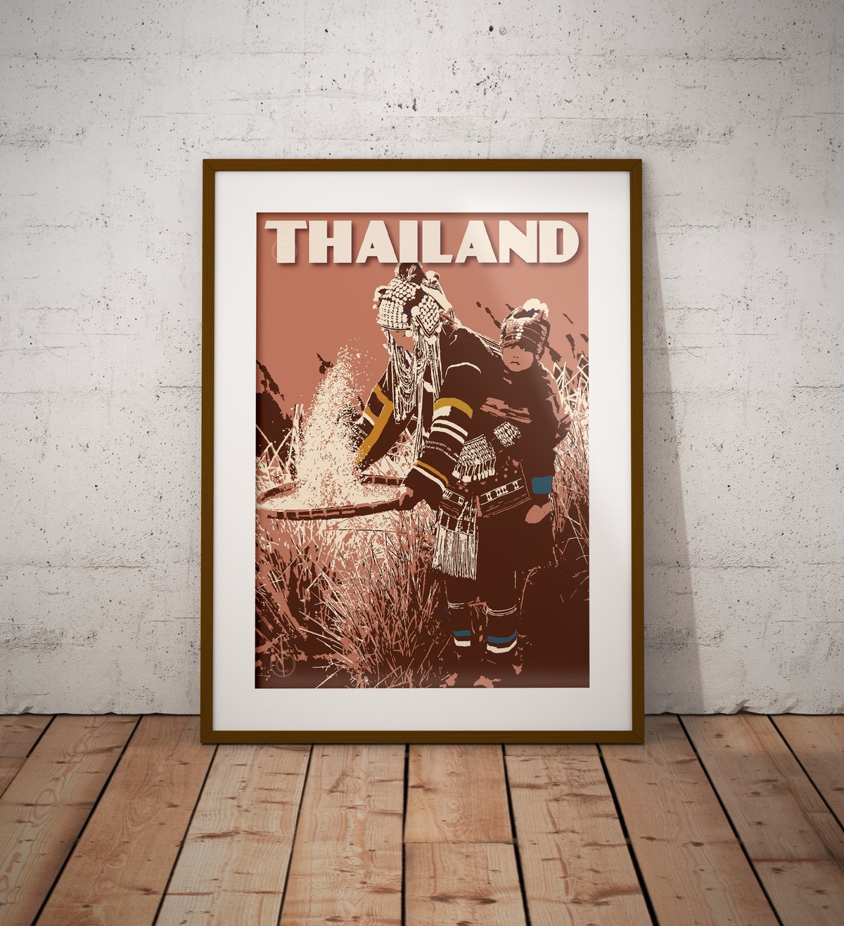 Image of Vintage Poster Thailand - Akha Tribe - Terracota color- Fine Art Print