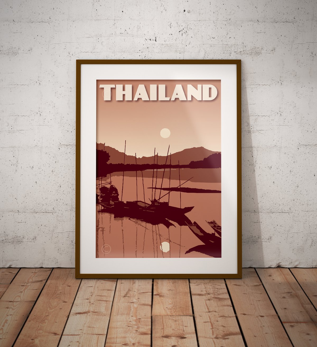 Image of Vintage poster Thailand - River Sunset Terracota color - Fine Art Print