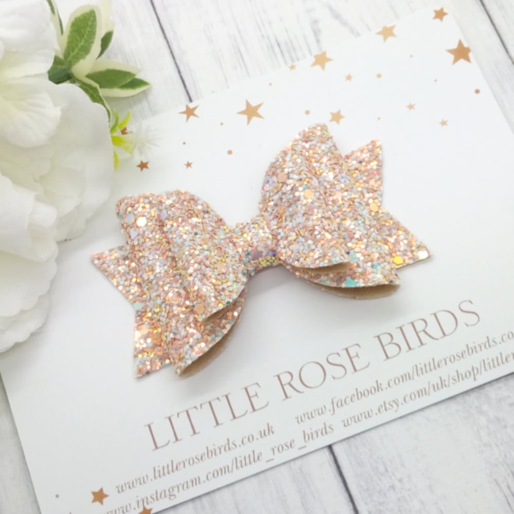 Image of Blush Pink Glitter Bow - Choice of Headband or Clip