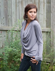 Image of Wraparound cardigan with draped neckline 