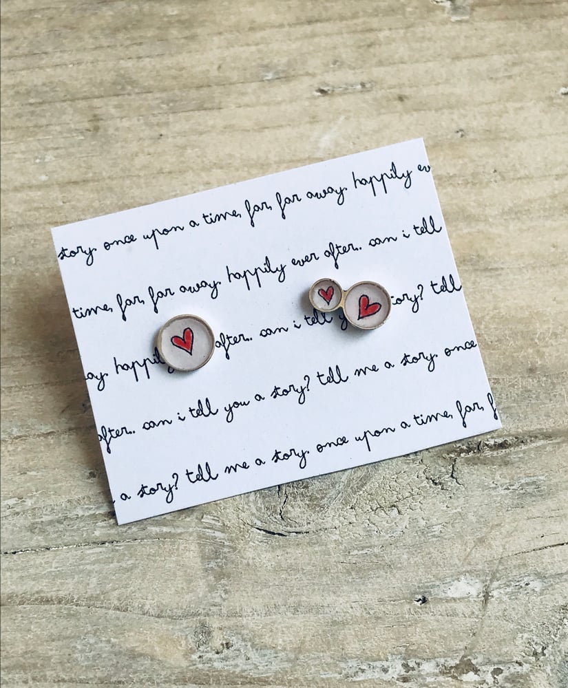 Image of Offset Red Heart Studs