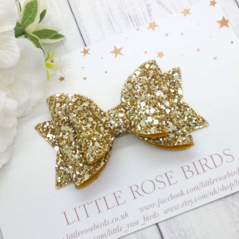 Image of Gold Glitter Bow - Choice of Headband or Clip