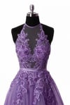Lovely Light Purple Tulle Halter Long Evening Gown, Backless Party Dress