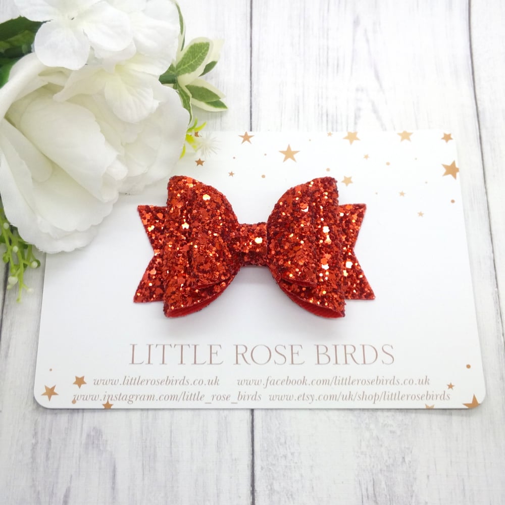 Red Glitter Bow - Choice of Headband or Clip