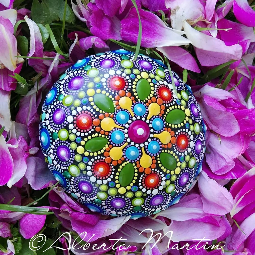 Image of Spring 2-2020. Rainbow Mandala painted stone by Alberto Martin