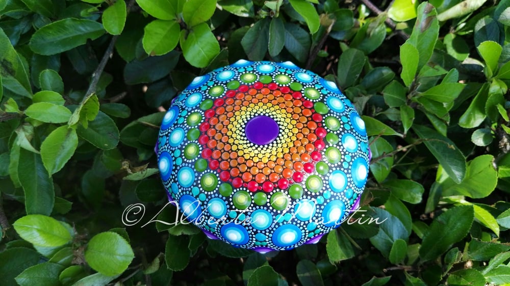 Image of Spring 3-2020. Rainbow Mandala painted stone by Alberto Martin