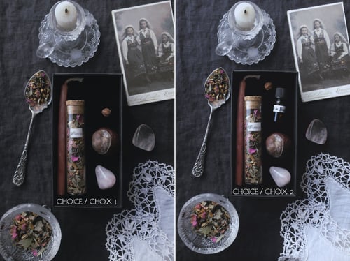 Image of GLANIS. HEALTH THEMED BOX ↟ organic incense, candle, rudraksha seed, chestnut, rose quartz